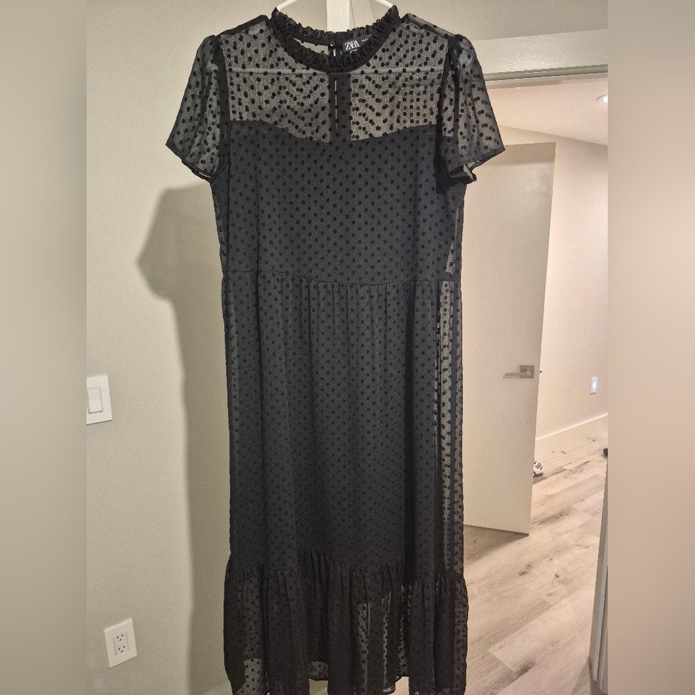 Zara Black Sheer Top Polka Dot Dress